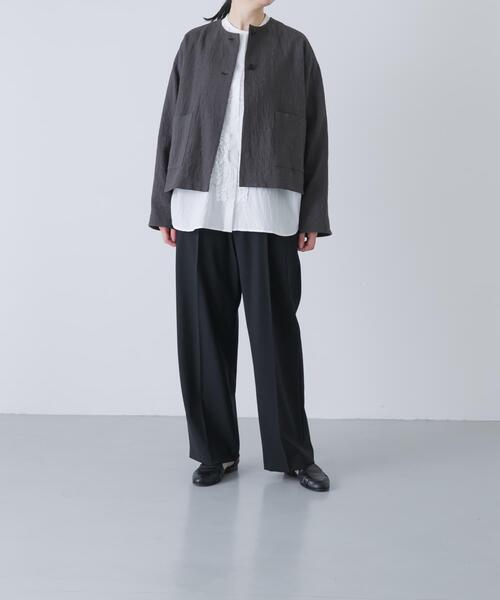 かぐれ（カグレ）の「リネンラミーノーカラージャケット（ノーカラージャケット・レディース・チャコールグレー/ブラック・FREE）」の9枚目の写真