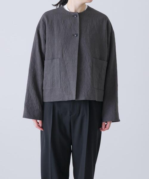 かぐれ（カグレ）の「リネンラミーノーカラージャケット（ノーカラージャケット・レディース・チャコールグレー/ブラック・FREE）」の10枚目の写真