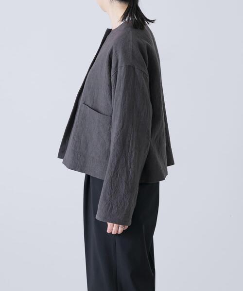かぐれ（カグレ）の「リネンラミーノーカラージャケット（ノーカラージャケット・レディース・チャコールグレー/ブラック・FREE）」の11枚目の写真