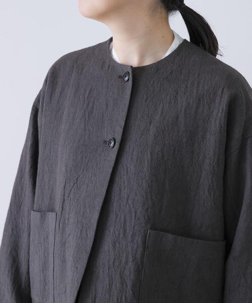 かぐれ（カグレ）の「リネンラミーノーカラージャケット（ノーカラージャケット・レディース・チャコールグレー/ブラック・FREE）」の13枚目の写真