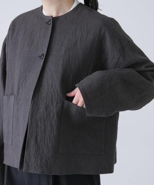 かぐれ（カグレ）の「リネンラミーノーカラージャケット（ノーカラージャケット・レディース・チャコールグレー/ブラック・FREE）」の14枚目の写真