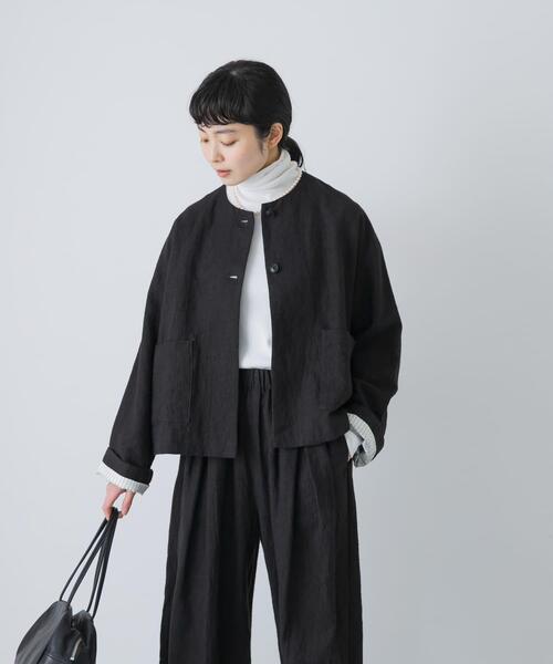 かぐれ（カグレ）の「リネンラミーノーカラージャケット（ノーカラージャケット・レディース・チャコールグレー/ブラック・FREE）」の19枚目の写真