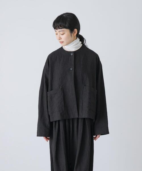 かぐれ(カグレ)の「リネンラミーノーカラージャケット(ノーカラージャケット・レディース・チャコールグレー/ブラック・FREE)」の6枚目の写真