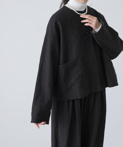 かぐれ(カグレ)の「リネンラミーノーカラージャケット(ノーカラージャケット・レディース・チャコールグレー/ブラック・FREE)」の11枚目の写真