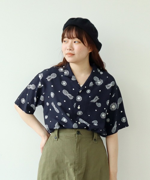 PAR ICI（パーリッシィ）の「パイナップルひまわりプリント アロハシャツ(セットアップ対応)（シャツ/ブラウス・レディース・ネイビー・FREE）」の10枚目の写真