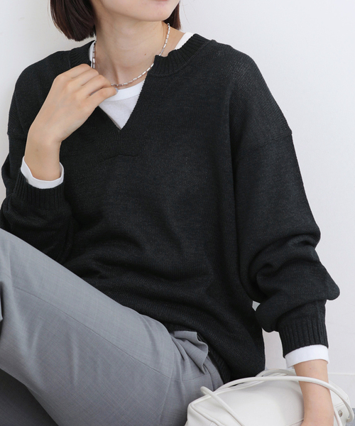 IENA(イエナ)の「コットンwashiニットプルオーバー(ニット/セーター・レディース・カーキ/ブラック・FREE)」の12枚目の写真