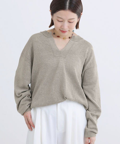 IENA(イエナ)の「コットンwashiニットプルオーバー(ニット/セーター・レディース・カーキ/ブラック・FREE)」の17枚目の写真