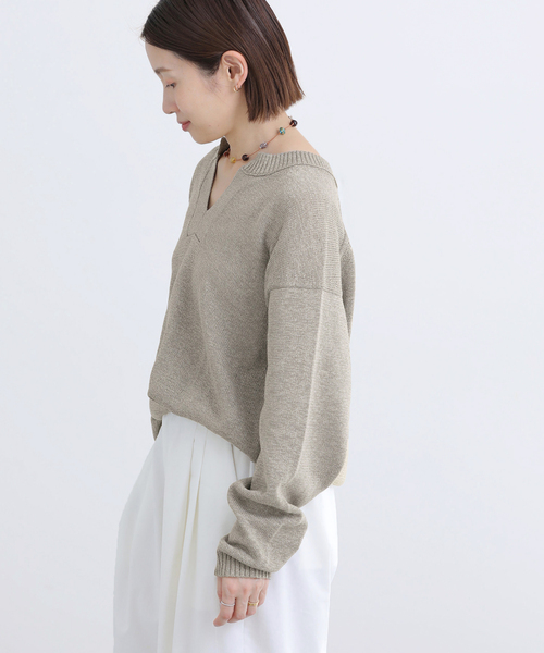IENA(イエナ)の「コットンwashiニットプルオーバー(ニット/セーター・レディース・カーキ/ブラック・FREE)」の18枚目の写真