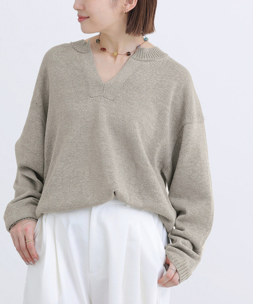 IENA(イエナ)の「コットンwashiニットプルオーバー(ニット/セーター・レディース・カーキ/ブラック・FREE)」の20枚目の写真