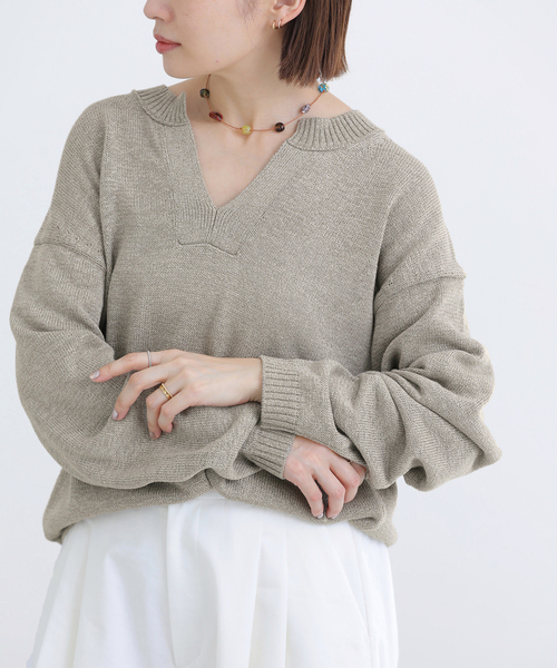 IENA(イエナ)の「コットンwashiニットプルオーバー(ニット/セーター・レディース・カーキ/ブラック・FREE)」の21枚目の写真