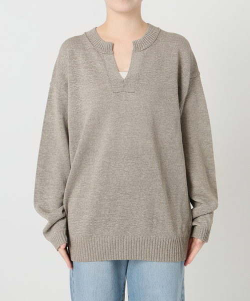 IENA(イエナ)の「コットンwashiニットプルオーバー(ニット/セーター・レディース・カーキ/ブラック・FREE)」の8枚目の写真