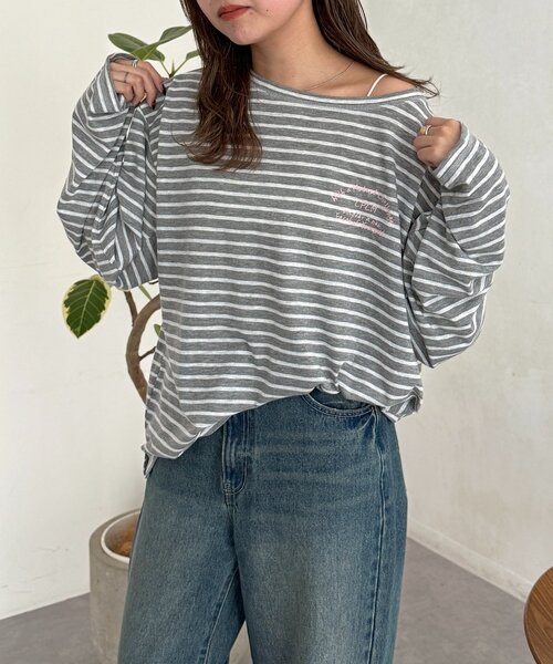 CPCM(シーピーシーエム)の「スラブシアーワンショルロンT(Tシャツ/カットソー・レディース・アイボリー/ブラック/オフホワイト/グレー/ブルー・FREE)」の1枚目の写真