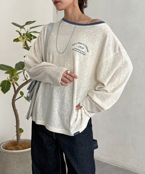CPCM(シーピーシーエム)の「スラブシアーワンショルロンT(Tシャツ/カットソー・レディース・アイボリー/ブラック/オフホワイト/グレー/ブルー・FREE)」の3枚目の写真