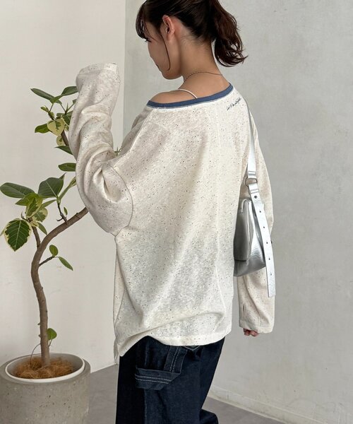 CPCM(シーピーシーエム)の「スラブシアーワンショルロンT(Tシャツ/カットソー・レディース・アイボリー/ブラック/オフホワイト/グレー/ブルー・FREE)」の12枚目の写真