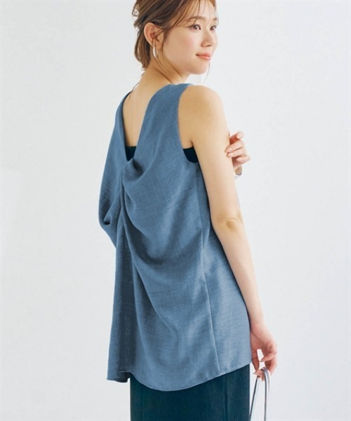 nissen（ニッセン）の「リネンライクバックツイストブラウス（セットアップ可）（シャツ/ブラウス・レディース・ベージュ/ブラック/ブルー系・M/S/LL/L）」の7枚目の写真