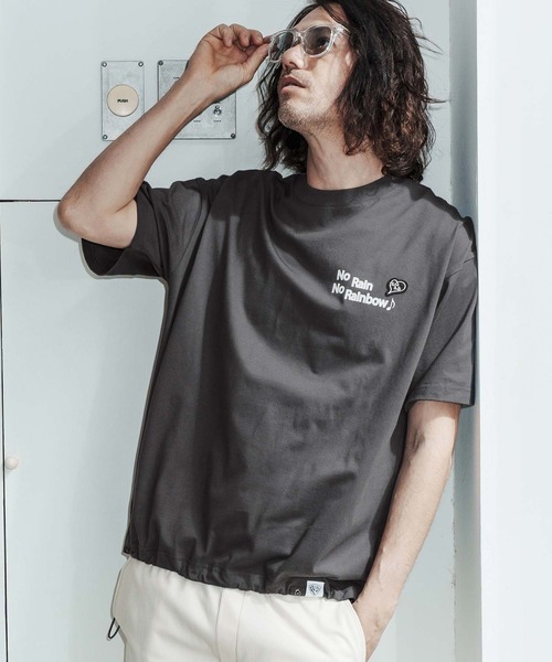 No Rain No Rainbow（ノーレインノーレインボー）の「mt10391-No Rain No Rainbow x 1minute 1second collaboration drawcord T-shirt Tシャツ(NR26S-30)（Tシャツ/カットソー・メンズ・チャコール/ホワイト/ブラック・XL/L/M）」の3枚目の写真