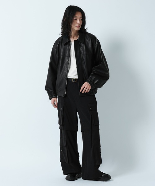 RAGEBLUE（レイジブルー）の「Synthetic Leather Short Jacket/シンセティックレザーショートブルゾン（ブルゾン・メンズ・ブラック・MEDIUM/LARGE）」の2枚目の写真