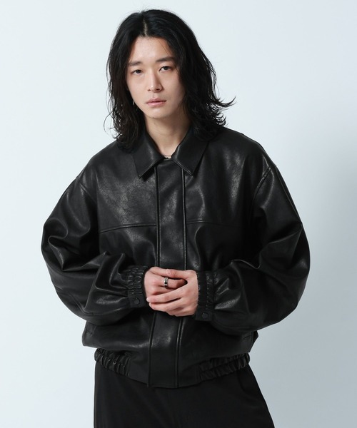 RAGEBLUE（レイジブルー）の「Synthetic Leather Short Jacket/シンセティックレザーショートブルゾン（ブルゾン・メンズ・ブラック・MEDIUM/LARGE）」の8枚目の写真