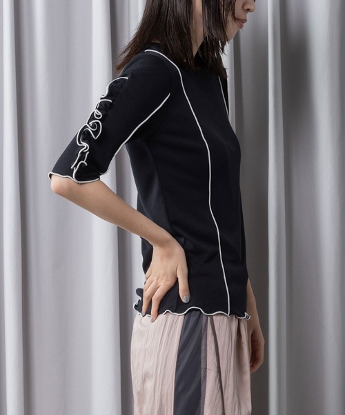 MARECHAL TERRE(マルシャルテル)の「【UV / 接触冷感 機能付き】ラッフル袖インナートップス(Tシャツ/カットソー・レディース・ライトグレー/ブラック/ブルー/オフホワイト・MEDIUM)」の16枚目の写真