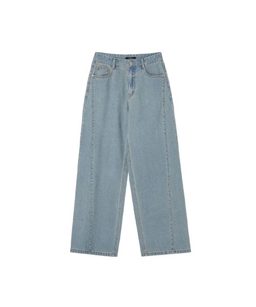 LAP(ラップ)の「サンドウォッシング切り替えラインワイドパンツ AS1DP263(デニムパンツ・レディース・ライトインディゴブルー・MEDIUM/SMALL)」の1枚目の写真