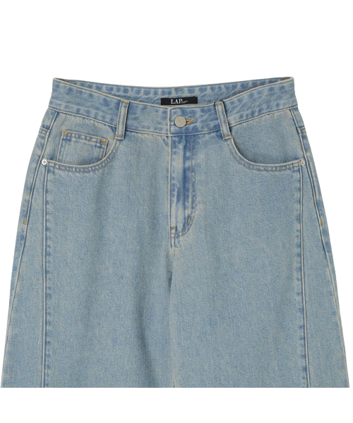 LAP(ラップ)の「サンドウォッシング切り替えラインワイドパンツ AS1DP263(デニムパンツ・レディース・ライトインディゴブルー・MEDIUM/SMALL)」の3枚目の写真