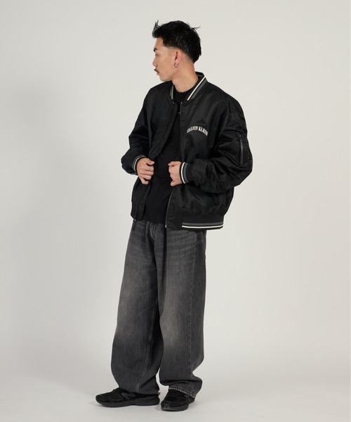 Calvin Klein（カルバン・クライン）の「Calvin Klein/カルバンクライン LS UNFILLED NYLON TIPPED GRAPHIC BOMBER JUNG KOOK / ジョングク着用商品 MA-1 ストリート カジュアル ライトアウター 羽織り 2026年春夏（ブルゾン・メンズ・ブラック・S/M/L）」の3枚目の写真