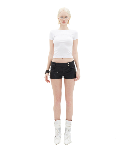 HILLDA（ヒルダ）の「オルビットスタッズスリムTシャツ[ホワイト]（Tシャツ/カットソー・レディース・その他・FREE）」の4枚目の写真