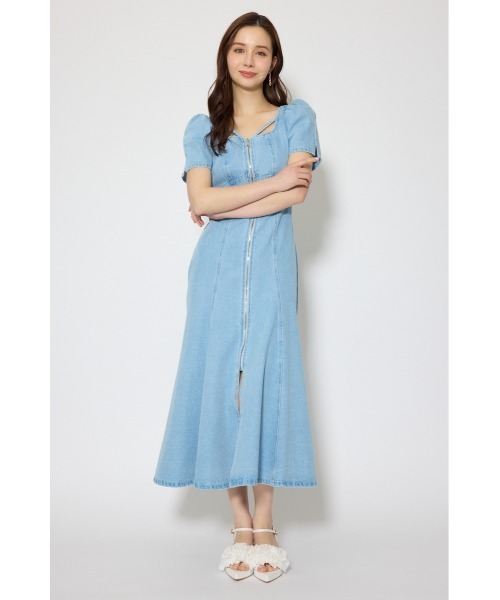 rienda(リエンダ)の「【SNSで話題・森香澄さん着用】フロントジップマーメイドデニムワンピース 春服(ワンピース・レディース・ダークブルー/ホワイト/ライトブルー・SMALL/MEDIUM)」の5枚目の写真