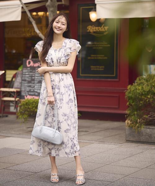 PROPORTION BODY DRESSING(プロポーションボディドレッシング)の「【加藤栞さん着用】ラッフル袖花柄ワンピース / 1216140408(ワンピース・レディース・グレー/パープル・MEDIUM/P/S/SMALL)」の1枚目の写真