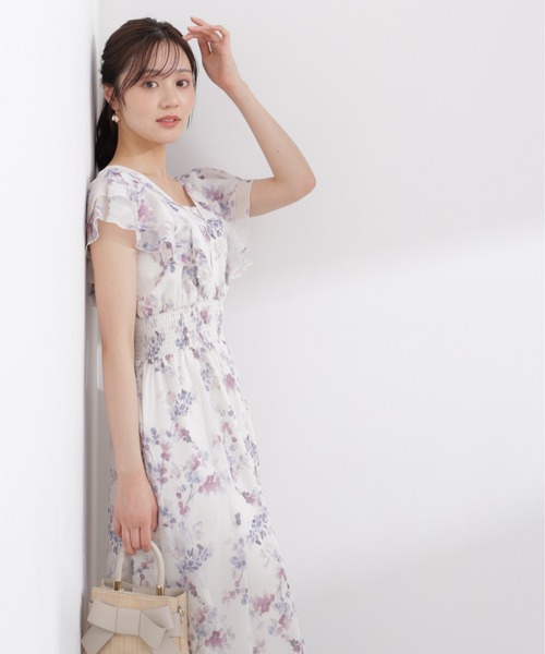 PROPORTION BODY DRESSING(プロポーションボディドレッシング)の「ラッフル袖花柄ワンピース / 1216140408(ワンピース・レディース・グレー/パープル・MEDIUM/P/S/SMALL)」の2枚目の写真