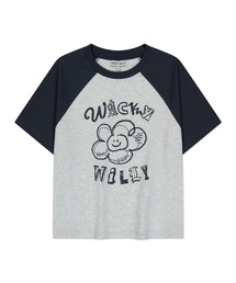 ウーマンズリリーグラフィックレグランクロップ半袖Tシャツオートミール