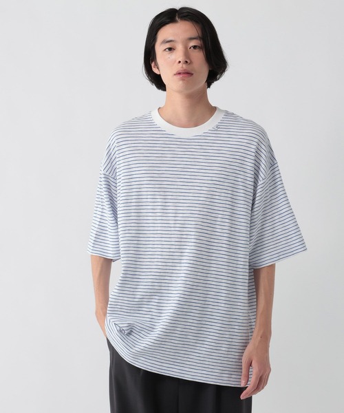 GEORGE'S(ジョージズ)の「スラブボーダーTシャツ(Tシャツ/カットソー・メンズ・ベージュ×ブラック/ホワイト×ブルー・LARGE/MEDIUM)」の7枚目の写真