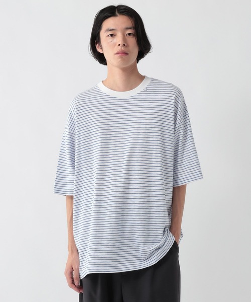 GEORGE'S(ジョージズ)の「スラブボーダーTシャツ(Tシャツ/カットソー・メンズ・ベージュ×ブラック/ホワイト×ブルー・LARGE/MEDIUM)」の9枚目の写真
