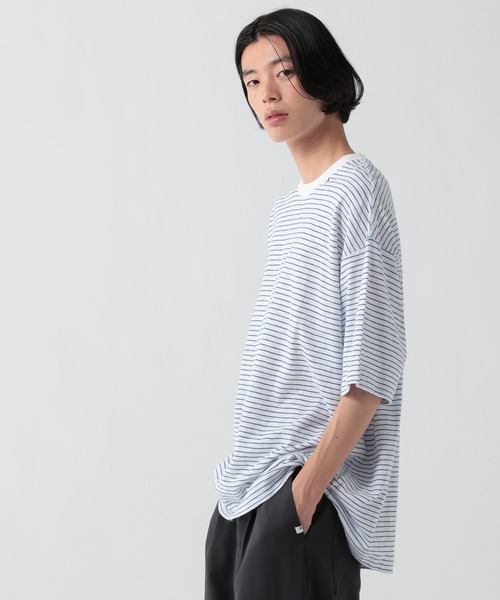 GEORGE'S(ジョージズ)の「スラブボーダーTシャツ(Tシャツ/カットソー・メンズ・ベージュ×ブラック/ホワイト×ブルー・LARGE/MEDIUM)」の12枚目の写真