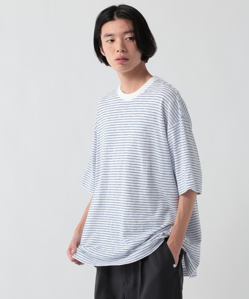 GEORGE'S(ジョージズ)の「スラブボーダーTシャツ(Tシャツ/カットソー・メンズ・ベージュ×ブラック/ホワイト×ブルー・LARGE/MEDIUM)」の13枚目の写真