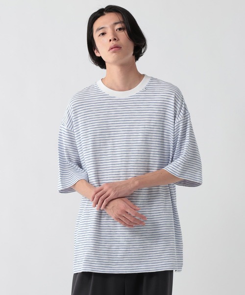 GEORGE'S(ジョージズ)の「スラブボーダーTシャツ(Tシャツ/カットソー・メンズ・ベージュ×ブラック/ホワイト×ブルー・LARGE/MEDIUM)」の8枚目の写真