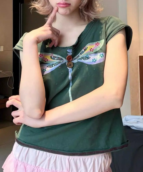 Vipoa（ヴィポア）の「Fairy dragonfly design tee（Tシャツ/カットソー・レディース・ホワイト/グリーン・FREE）」の16枚目の写真