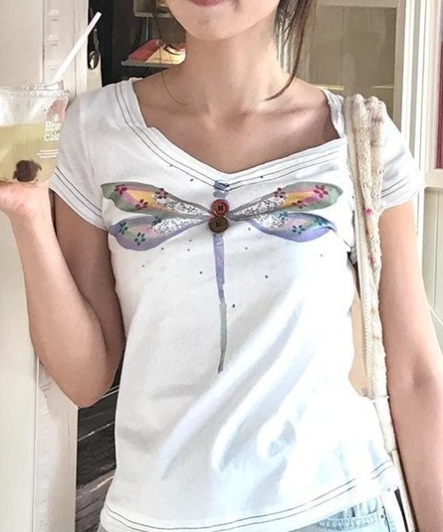 Vipoa（ヴィポア）の「Fairy dragonfly design tee（Tシャツ/カットソー・レディース・ホワイト/グリーン・FREE）」の13枚目の写真