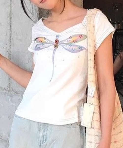 Vipoa（ヴィポア）の「Fairy dragonfly design tee（Tシャツ/カットソー・レディース・ホワイト/グリーン・FREE）」の18枚目の写真