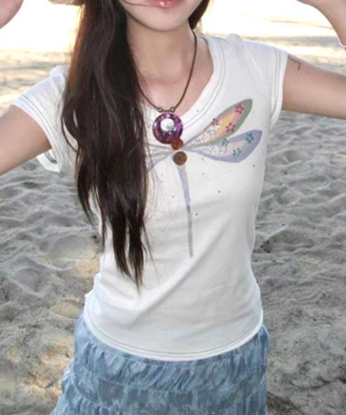 Vipoa（ヴィポア）の「Fairy dragonfly design tee（Tシャツ/カットソー・レディース・ホワイト/グリーン・FREE）」の20枚目の写真