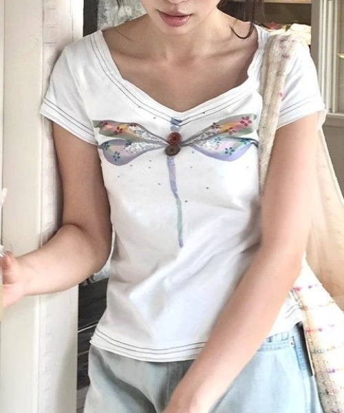 Vipoa（ヴィポア）の「Fairy dragonfly design tee（Tシャツ/カットソー・レディース・ホワイト/グリーン・FREE）」の17枚目の写真