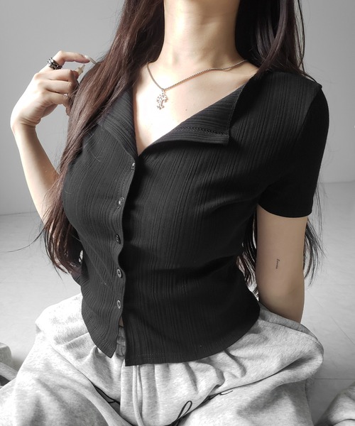 me+em select(ミームセレクト)の「※※【 2color 】フロントボタン半袖リブカーデトップス / front button short sleeve lib cardigan tops(その他トップス・レディース・ホワイト/ブラック・FREE)」の22枚目の写真