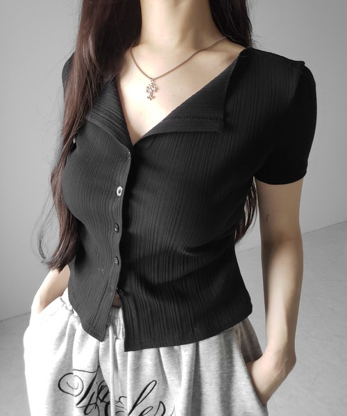me+em select(ミームセレクト)の「※※【 2color 】フロントボタン半袖リブカーデトップス / front button short sleeve lib cardigan tops(その他トップス・レディース・ホワイト/ブラック・FREE)」の20枚目の写真
