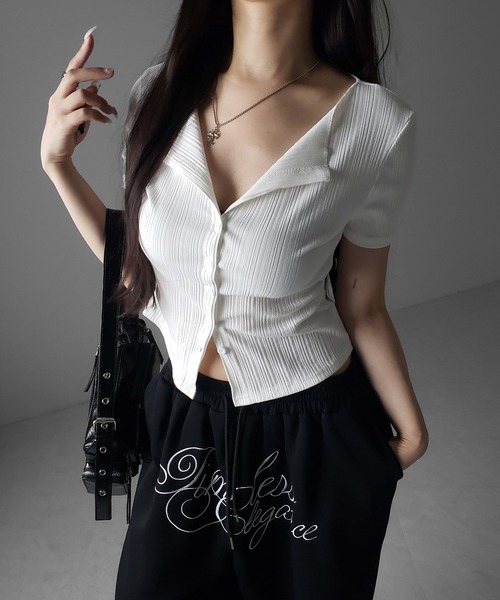 me+em select(ミームセレクト)の「※※【 2color 】フロントボタン半袖リブカーデトップス / front button short sleeve lib cardigan tops(その他トップス・レディース・ホワイト/ブラック・FREE)」の11枚目の写真