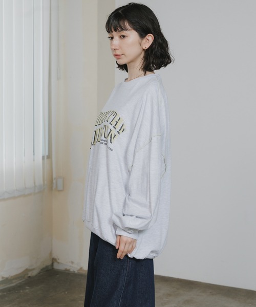 Chick(チック)の「Printed Drop-Shoulder Crew-Neck Long-Sleeve Top / プリントデザイン ドロップショルダー クルーネック長袖トップス ロンT 秋服 2026年秋冬(Tシャツ/カットソー・レディース・グレー/クリーム/チャコールグレー・FREE)」の15枚目の写真