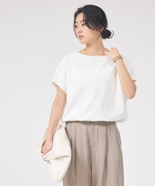 Rouge vif（ルージュヴィフ）の「スレッド編裏毛風ニットプルオーバー/オフショルダー/ワンショルダー/夏服（ニット/セーター・レディース・オフホワイト/グレー/セージグリーン・フリー）」の8枚目の写真