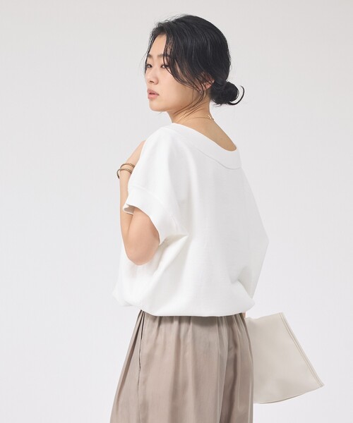 Rouge vif（ルージュヴィフ）の「スレッド編裏毛風ニットプルオーバー/オフショルダー/ワンショルダー/夏服（ニット/セーター・レディース・オフホワイト/グレー/セージグリーン・フリー）」の9枚目の写真