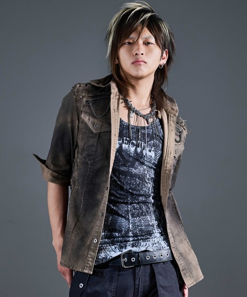 FUGA（フーガ）の「『FUGA/フーガ』ウォッシュ加工フリンジミリタリーシャツ（シャツ/ブラウス・メンズ・ブラック/カーキ・L/M）」の2枚目の写真