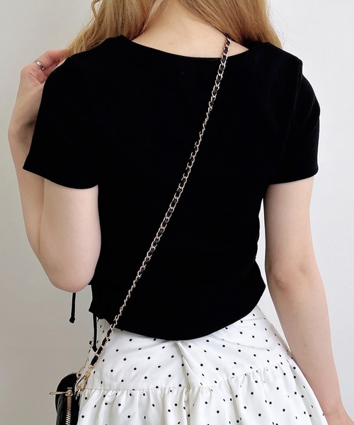 INGNI(イング)の「サイドギャザーリボンラインストーンロゴリブトップス(Tシャツ/カットソー・レディース・オフホワイト/サックスブルー/ライトピンク/ブラック・M)」の20枚目の写真