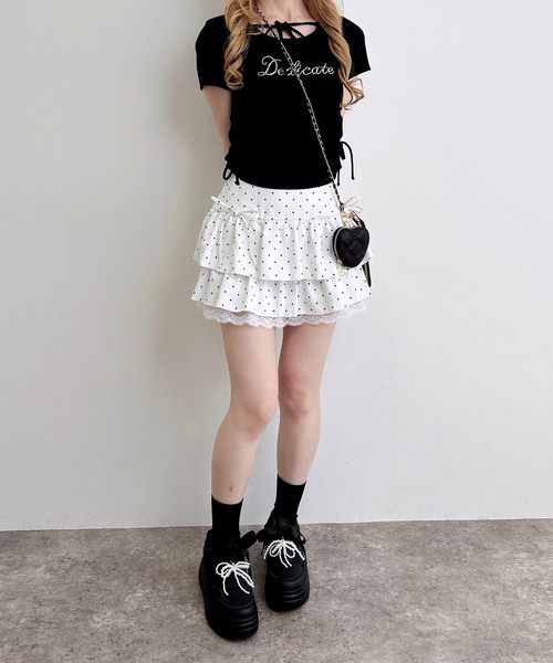 INGNI(イング)の「サイドギャザーリボンラインストーンロゴリブトップス(Tシャツ/カットソー・レディース・オフホワイト/サックスブルー/ライトピンク/ブラック・M)」の19枚目の写真